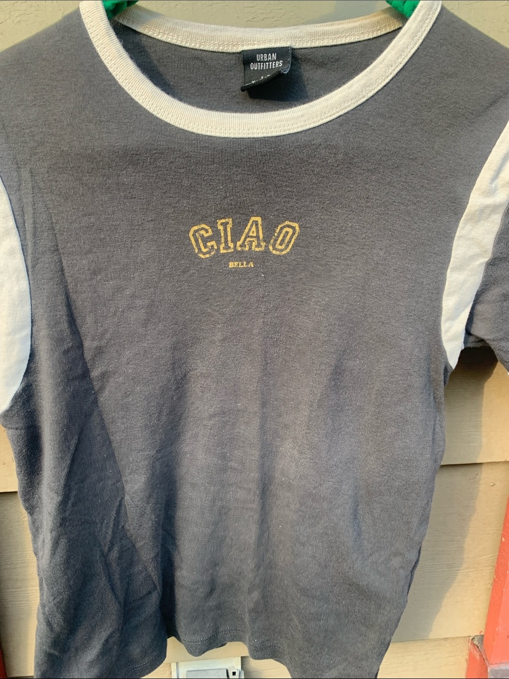 Urban Outfitters dark grey cream CIAO' Ringer Tee
